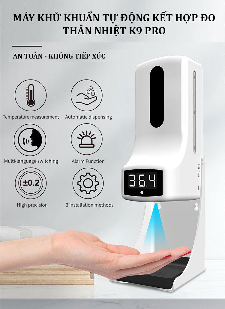 máy khử khuẩn tự động kết hợp đo thân nhiệt K9 Pro