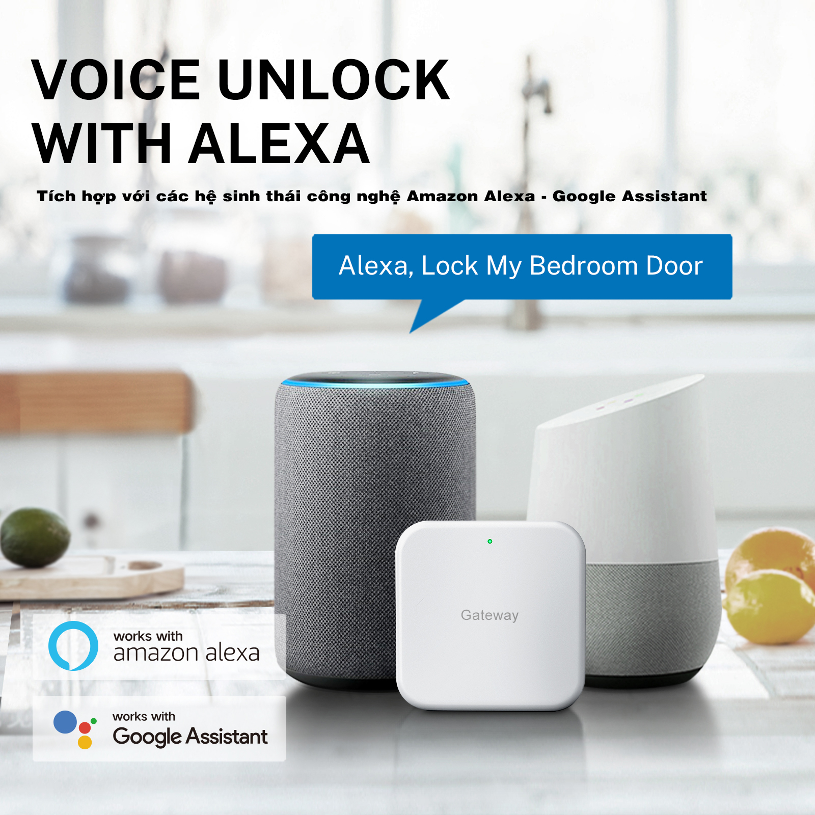 Tính năng mở khóa kết hợp Amazon Alexa - Google Assistant của Nova Smart Lock X1