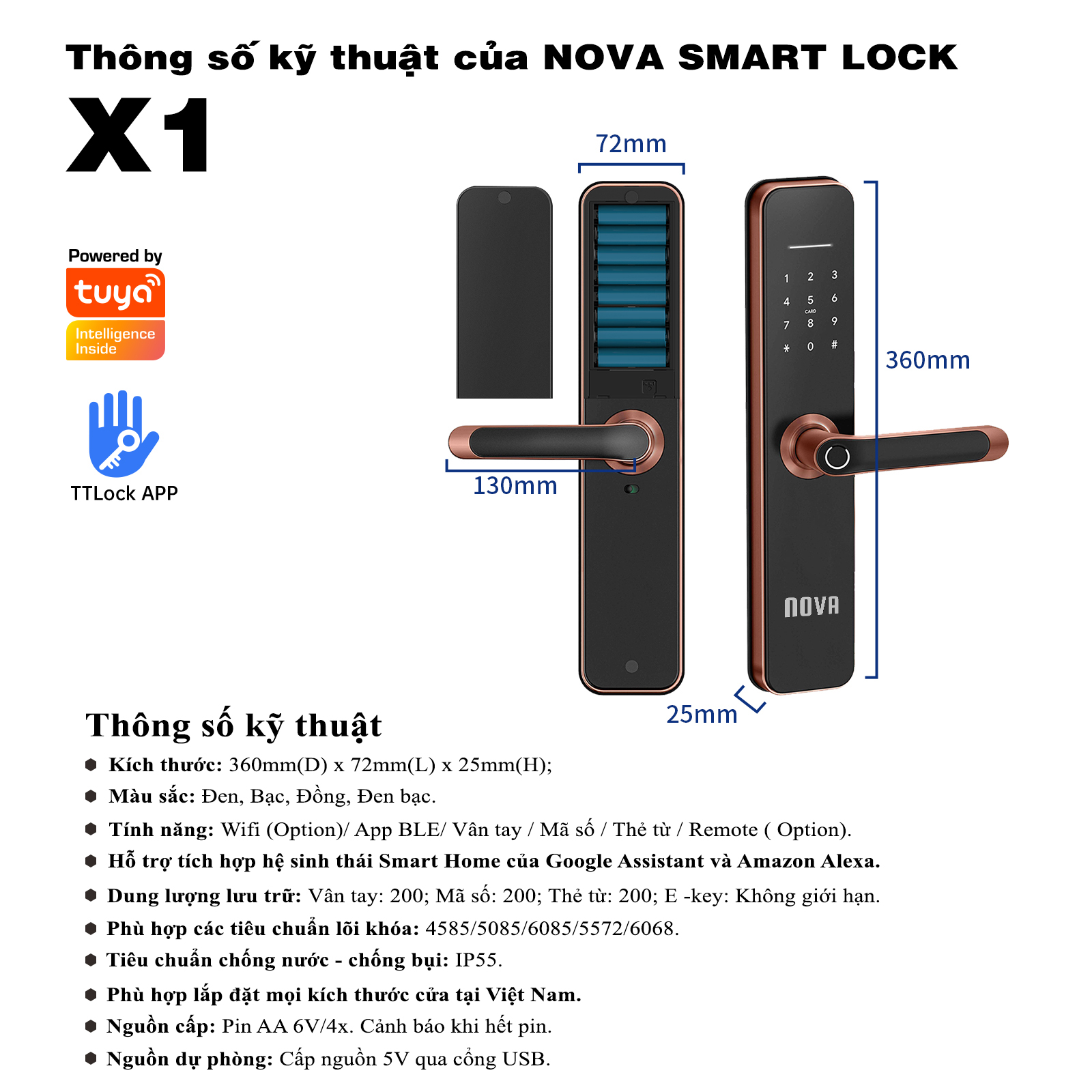 Khóa vân tay Nova Smart Lock X1