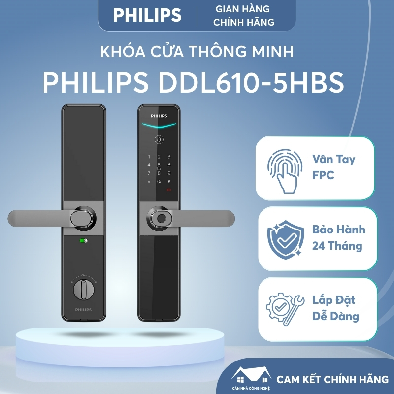 Khóa cửa vân tay điều khiển từ xa Philips DDL610-5HBS