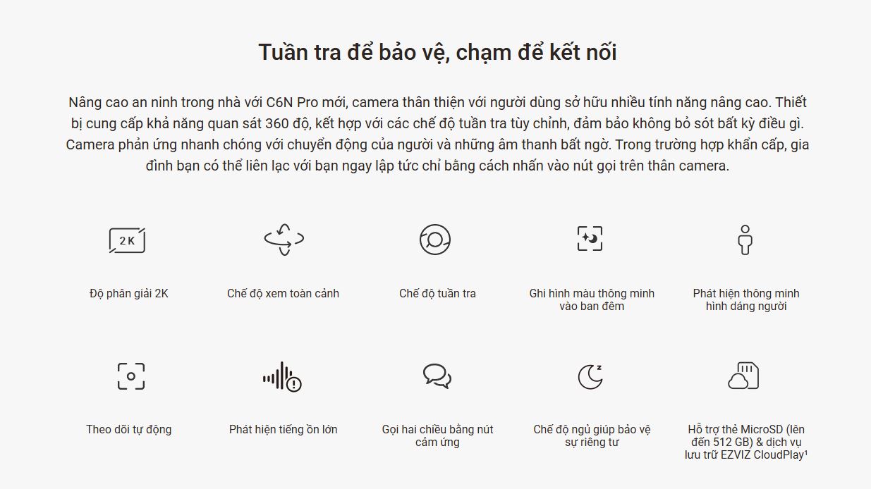 Các tính năng chính camera wifi c6n pro 2k