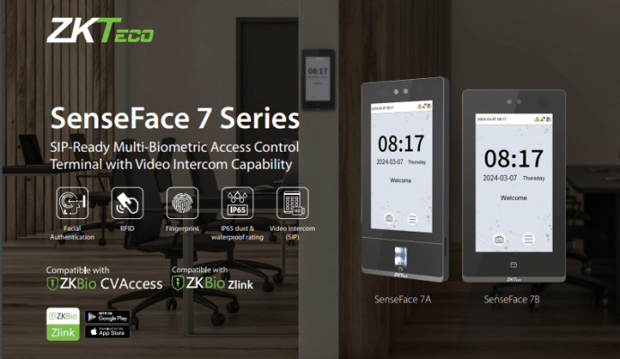 Máy kiểm soát ra vào dùng khuôn mặt vân tay ZKTeco SenseFace 7A