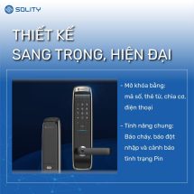 Khóa cửa vân tay Solity GM-6000BK thiết kế hiện đại, da dạng cách mở