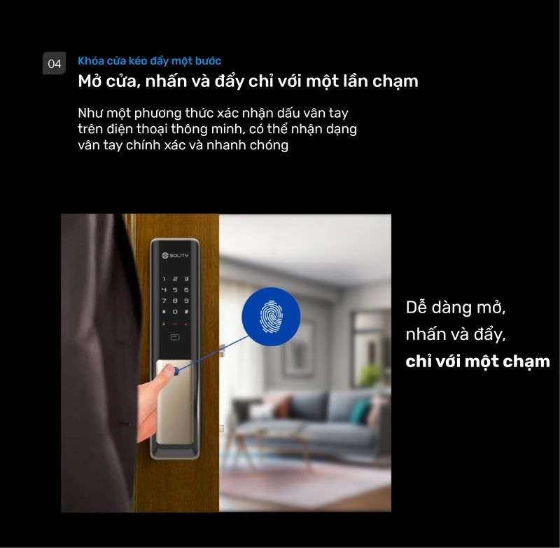 Một chạm để mở khóa cửa điện tử vân tay Solity GP-6000BK