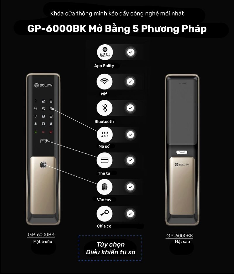 Khóa cửa thông minh Solity GP-6000BK sử dụng công nghệ tiên tiến